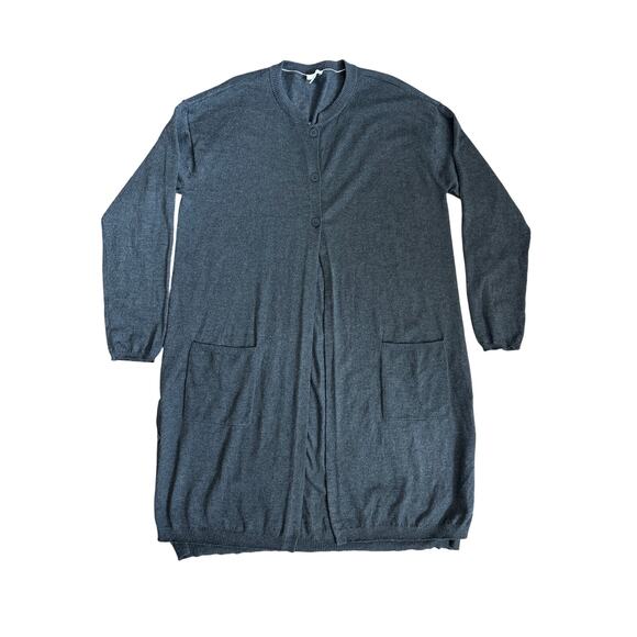 J Jill Wool Blend Longline Cardigan Sweater Gray Pockets Open 3 Button Detail XL - Picture 1 of 14